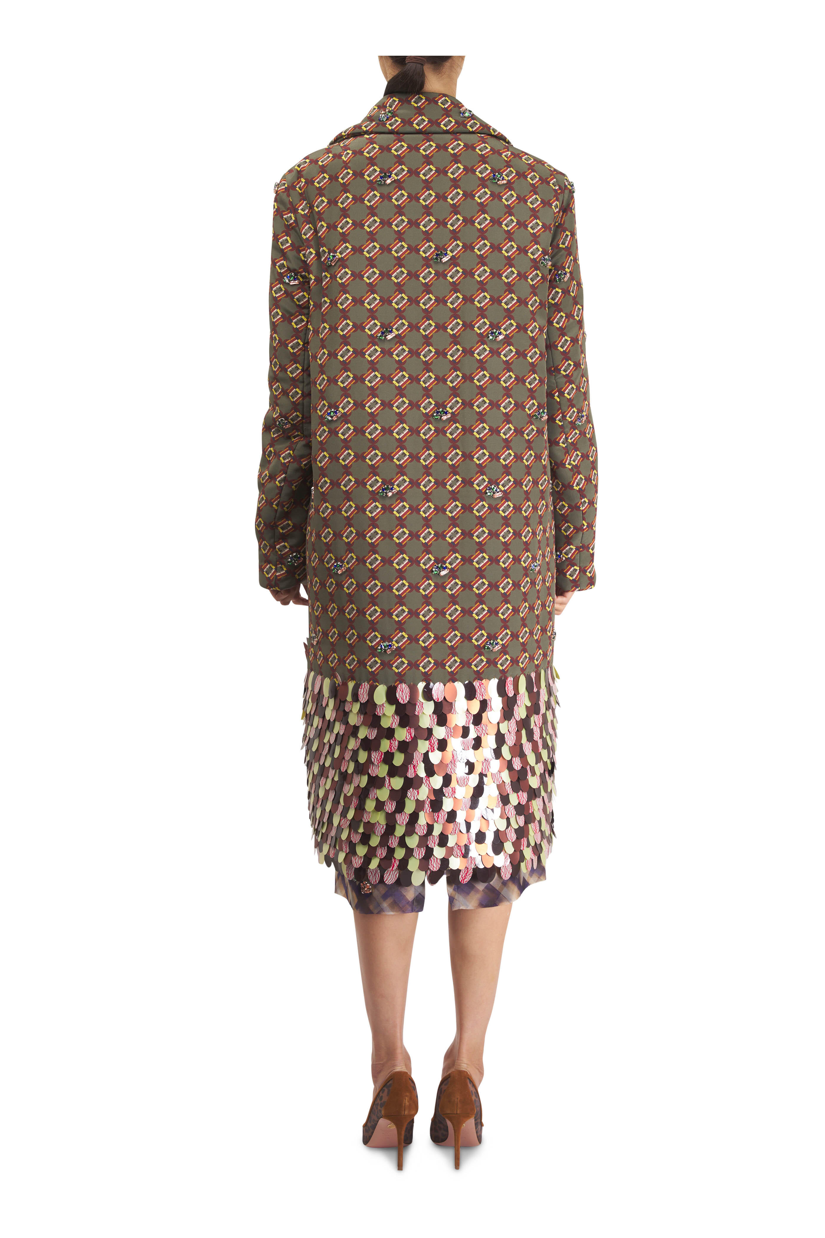 Dries Van Noten - Khaki Multi Paillette Hem Coat