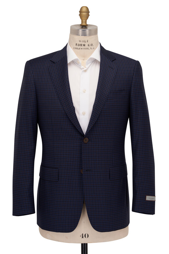 Canali - Blue & Brown Check Wool Sportcoat