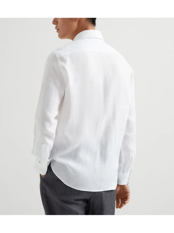 Brunello Cucinelli White Linen Sport Shirt - view 7