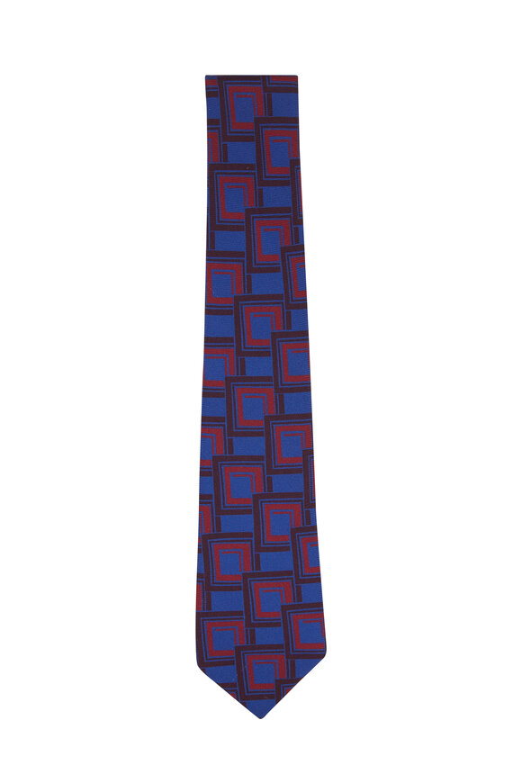 Kiton - Navy Square Print Silk Necktie 