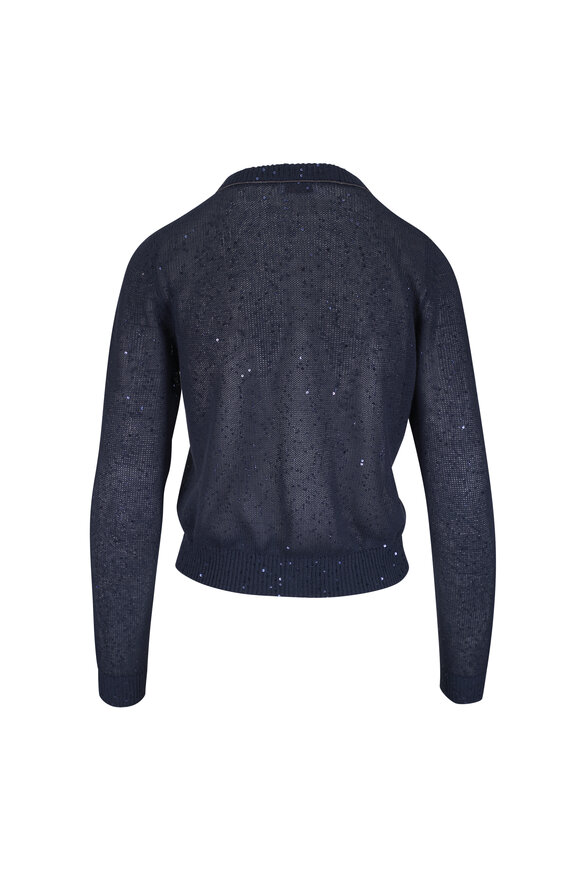 Brunello Cucinelli Blue Abyss Linen & Silk Paillette Cropped Cardigan - view 2