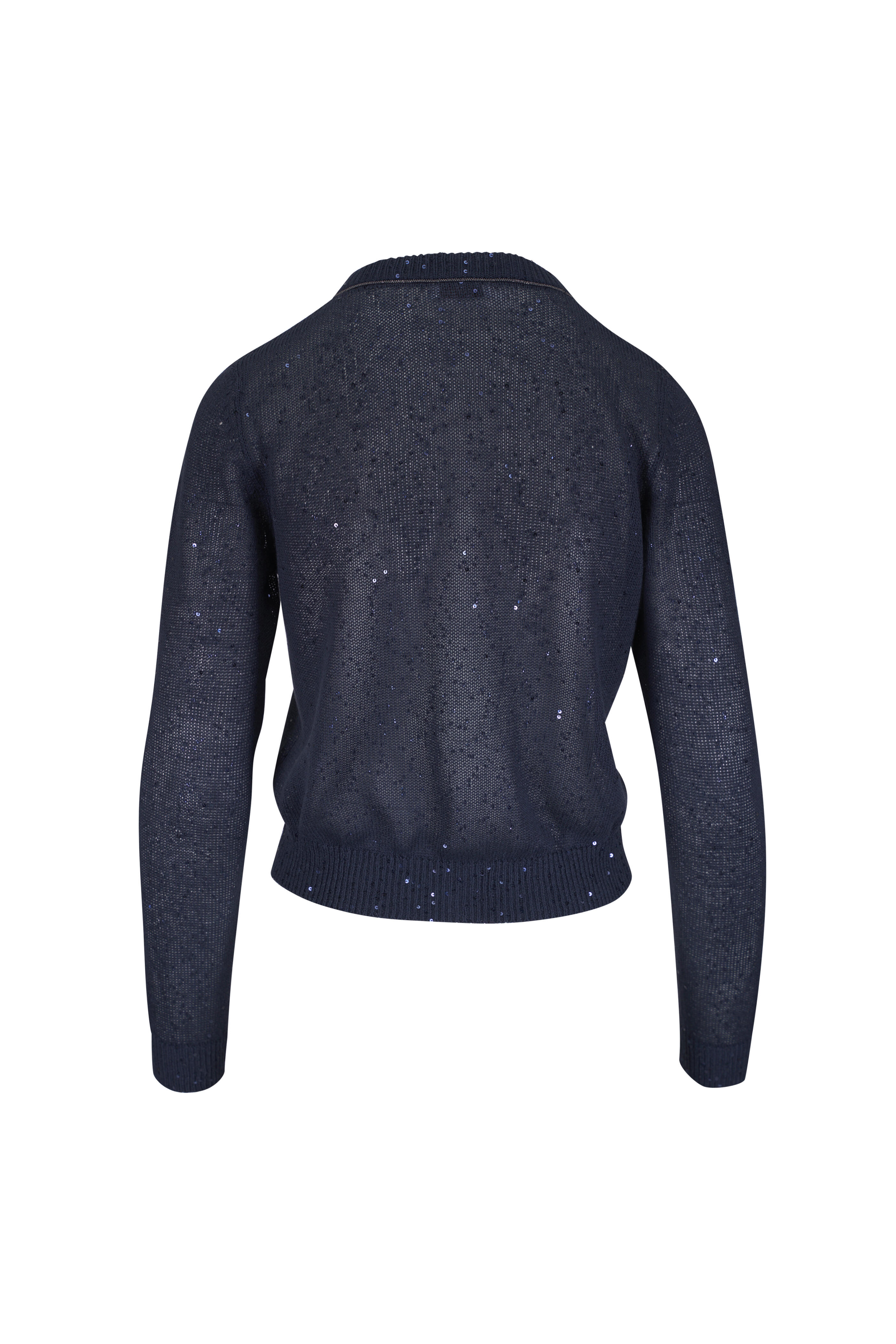 Brunello Cucinelli - Blue Abyss Linen & Silk Paillette Cropped Cardigan