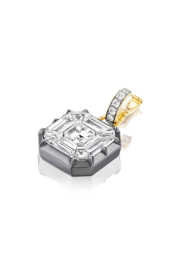 Nam Cho 18k Yellow Gold Diamond Asscher Mosaic Pendant - view 3