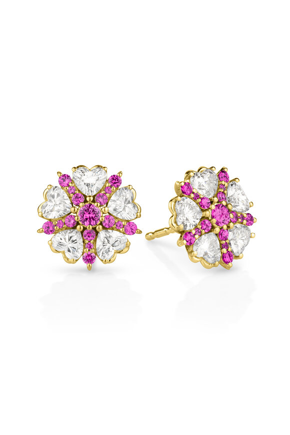 Paul Morelli 18k Yellow Gold Diamond & Ruby Heart Stud - view 1