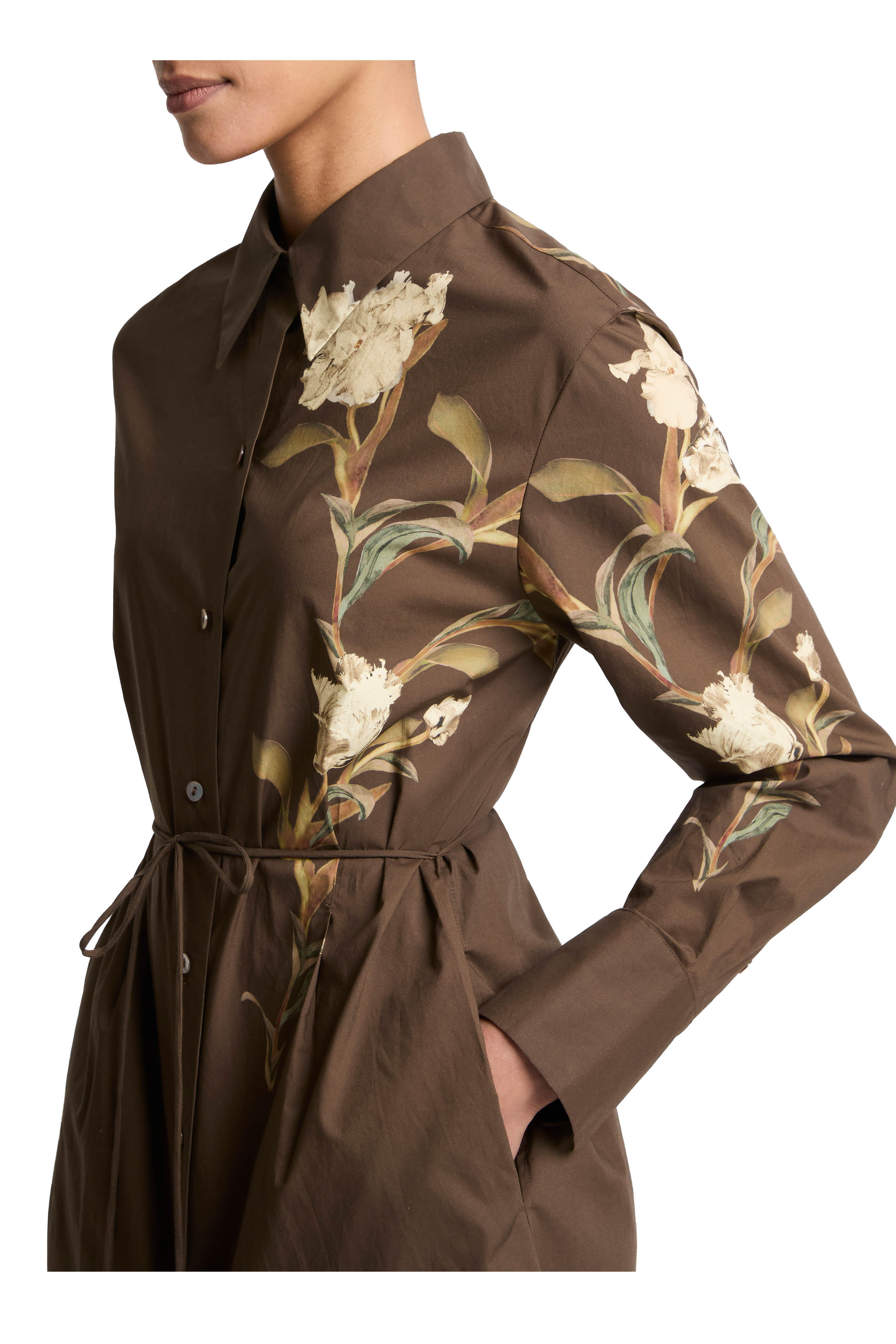Vince - Placed Iris Bark Brown Cotton Shirt Dress