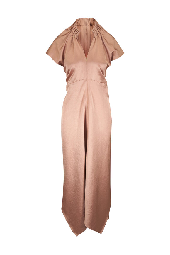 Zero + Maria Cornejo Stella Gold Ruched Maxi Dress