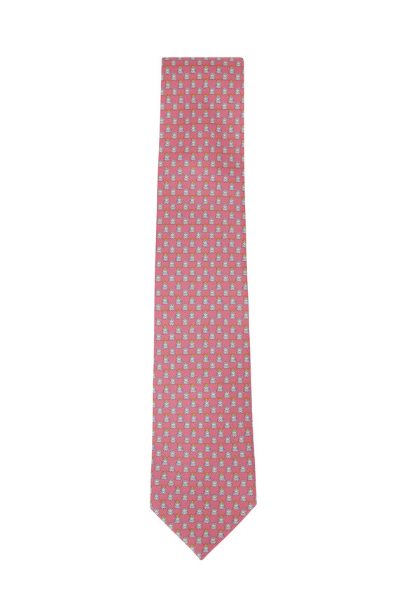 Ferragamo - Pink Frog Prince Pattern Silk Necktie