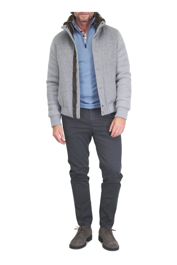 Canali Gunmetal Stretch Cotton Twill Flat Front Pant - view 2