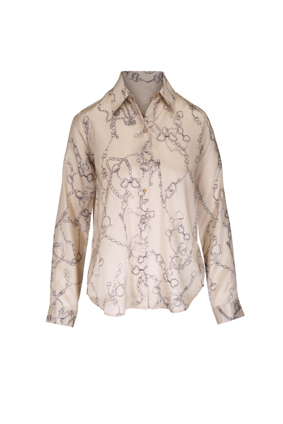 L'Agence Tyler Macadamia Multi Horsebit Chain Silk Blouse