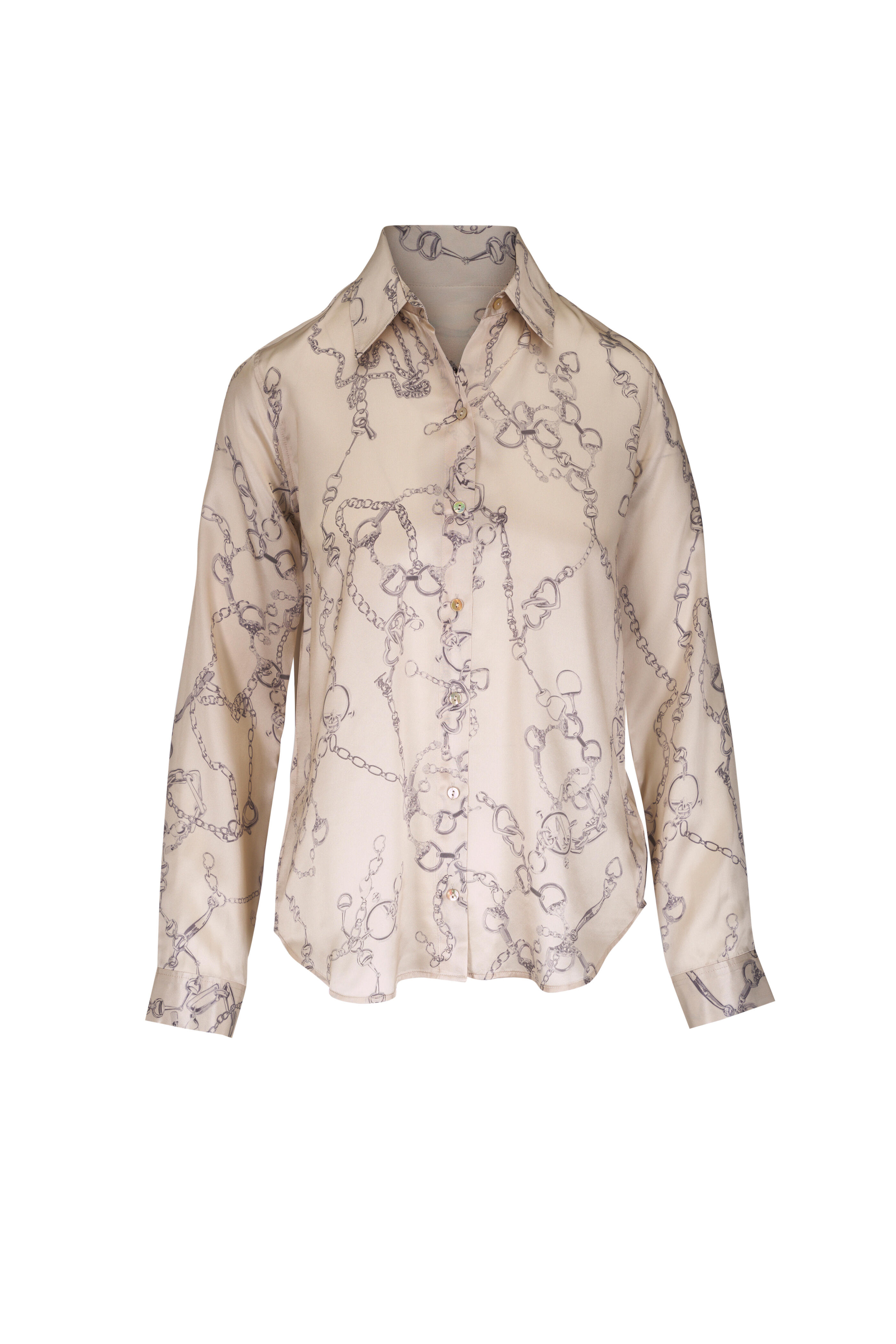 L'Agence - Tyler Macadamia Multi Horsebit Chain Silk Blouse