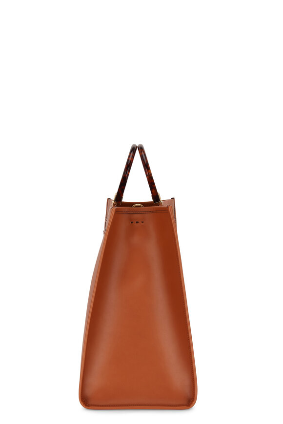 Fendi - Sunshine Cognac Leather Logo Shopper Tote 