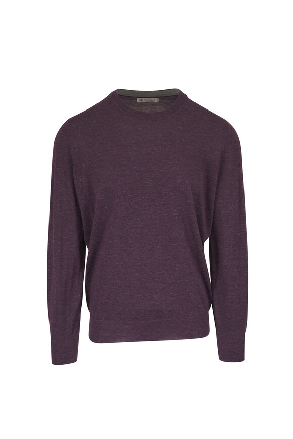 Brunello Cucinelli Purple Cashmere, Silk & Linen Crewneck Sweater - view 1