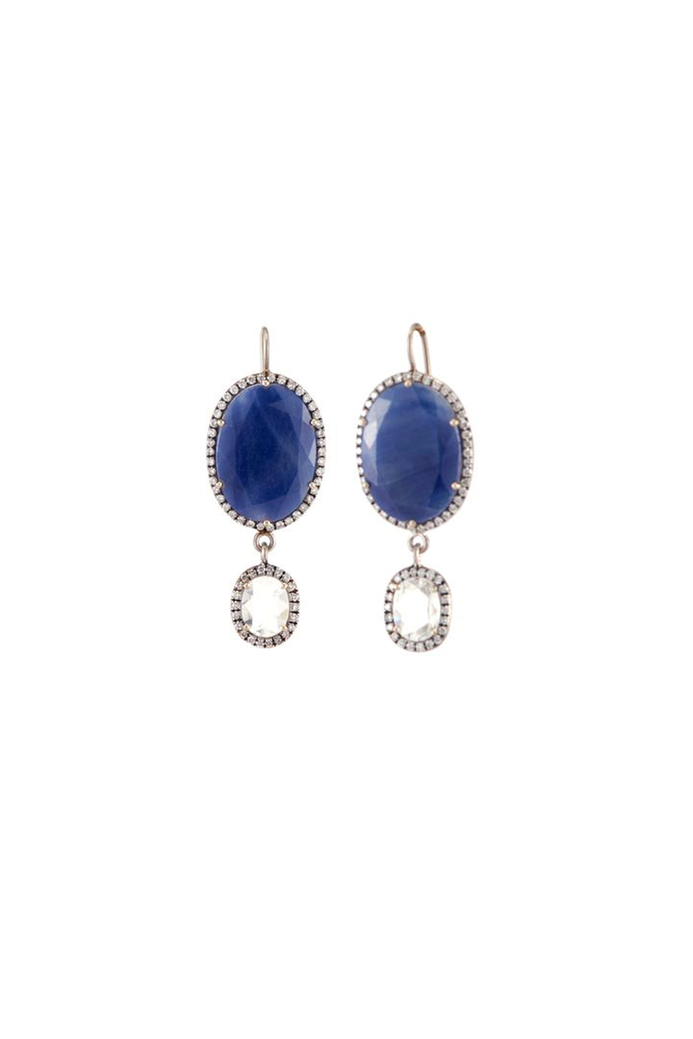 Sylva & Cie - Double Sapphire & Diamond Drop Earrings
