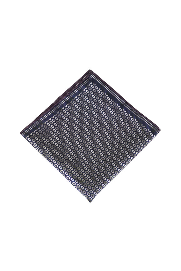 Brunello Cucinelli Purple & Blue Micro Flower Silk Pocket Square - view 2