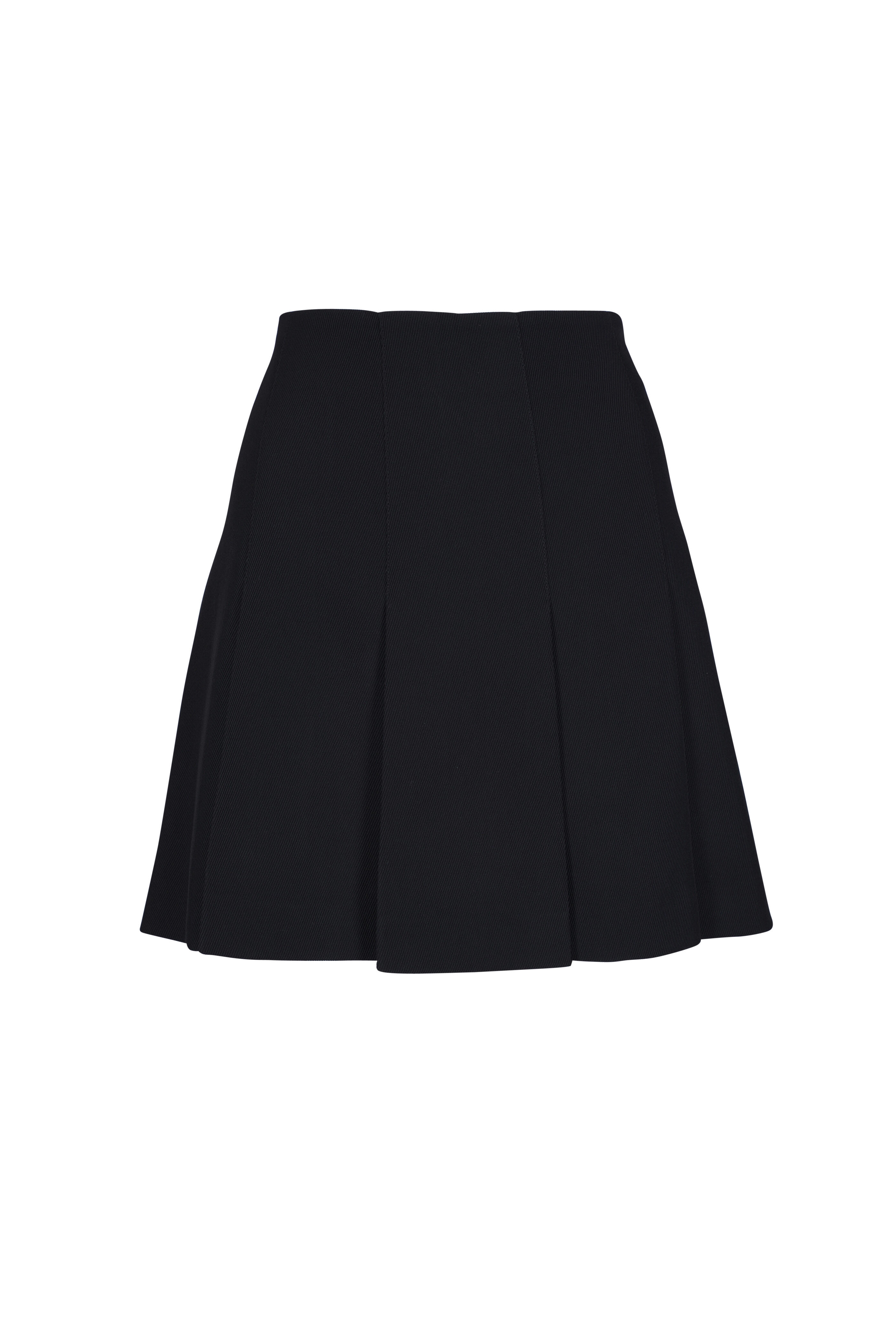 Akris Punto - Pleated Black Fitted Waist Wool Mini Skirt