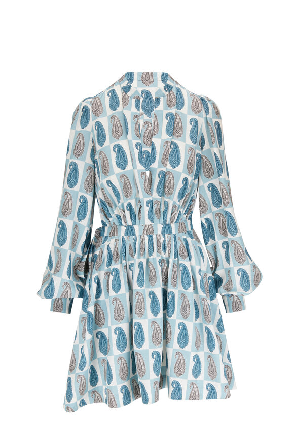 Etro - Blue & White Paisley Check Belted Mini Dress 