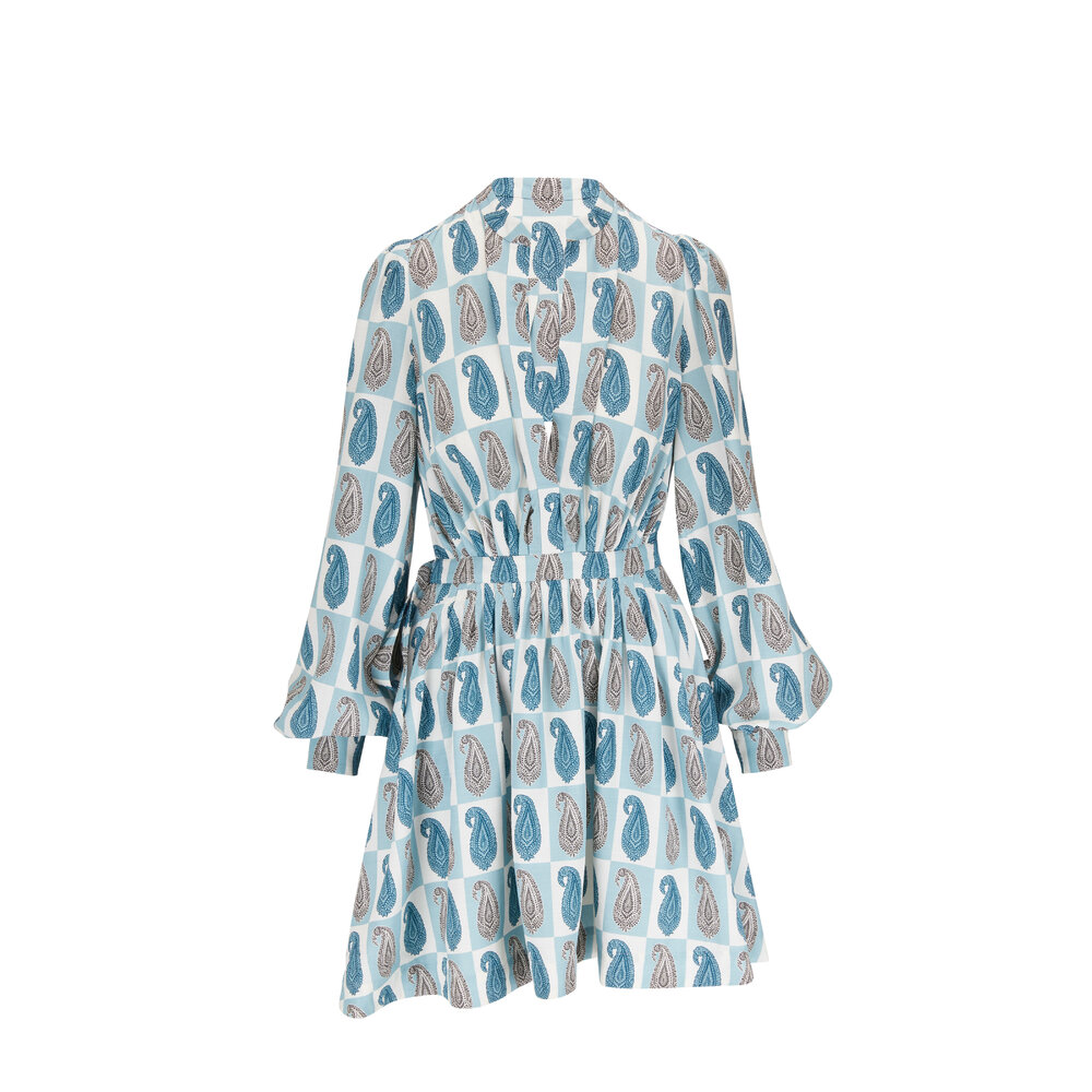 Etro - Blue & White Paisley Check Belted Mini Dress