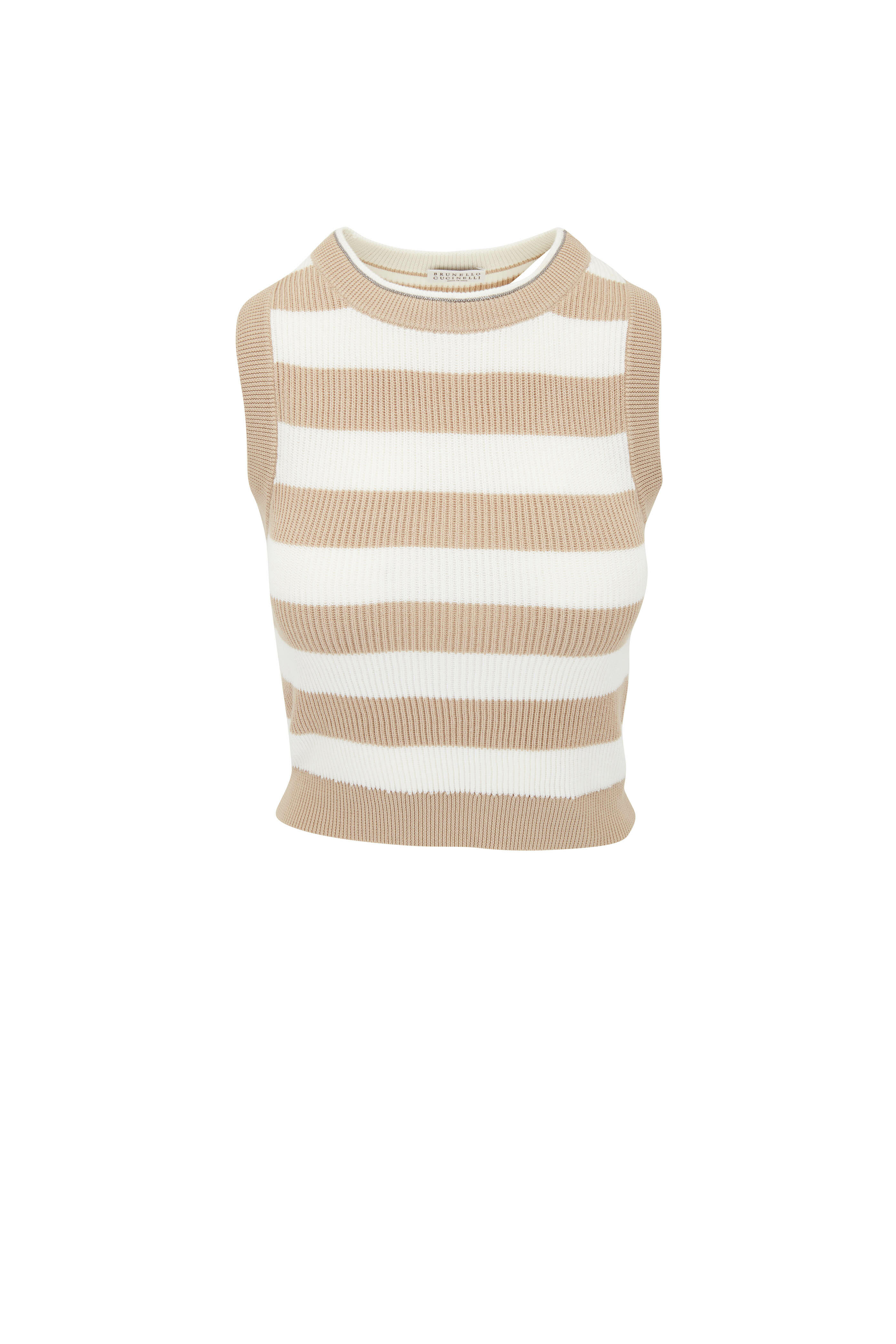 Brunello Cucinelli - White & Panama Stripe Cotton Ribbed Tank