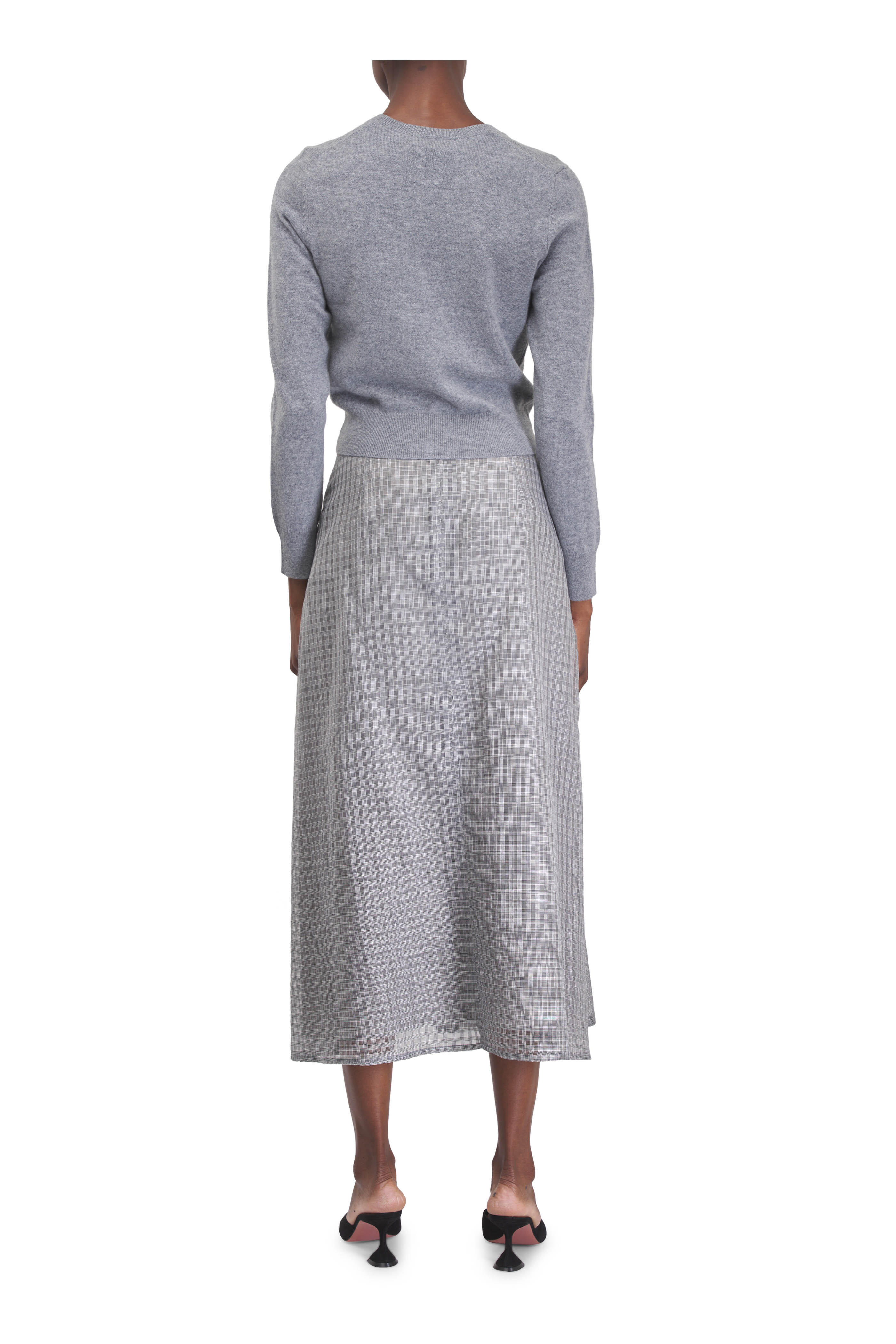 Akris - Black & Ecru Plaid Pleated Midi Skirt