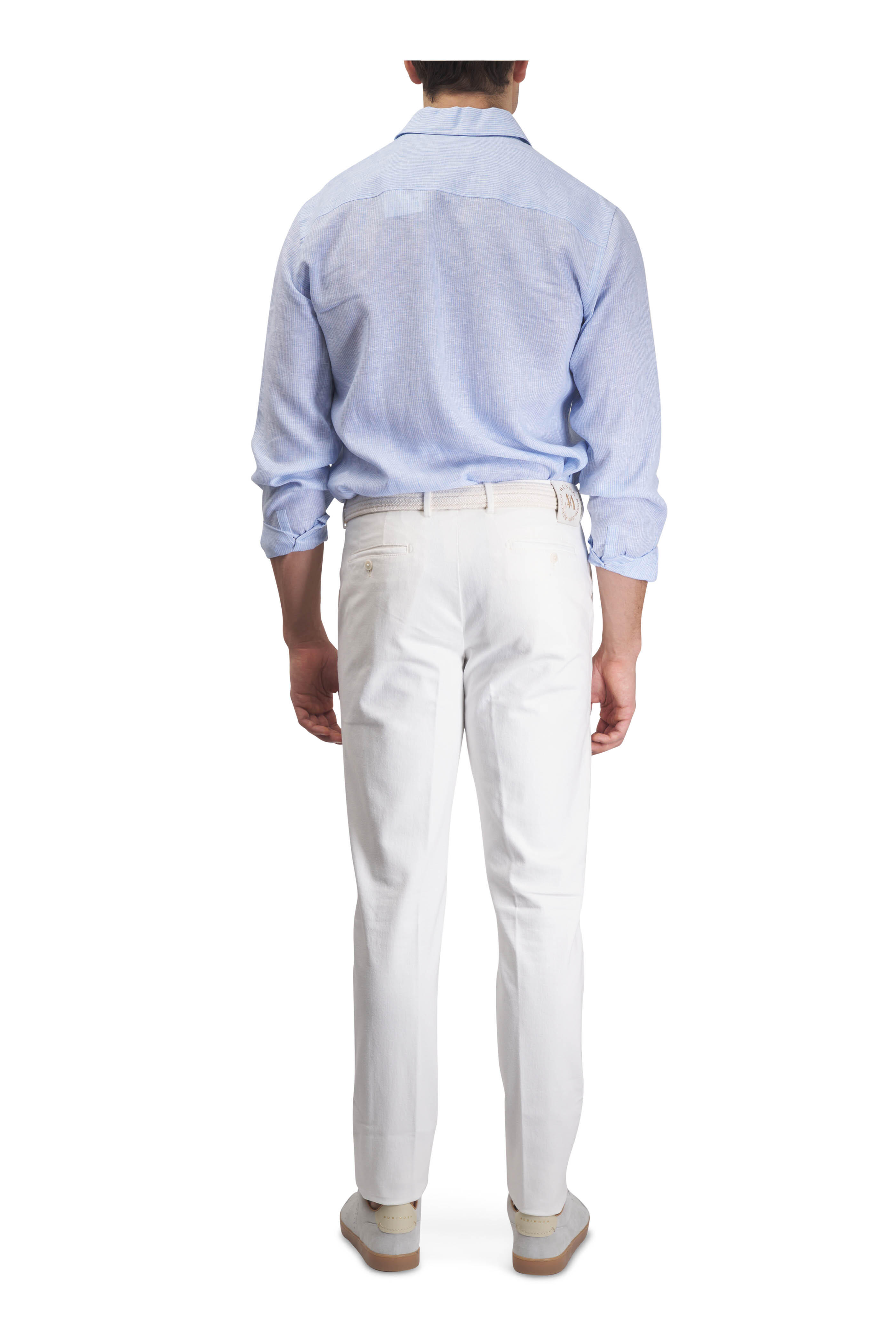 Agnona - Light Blue & White Stripe Linen Sport Shirt