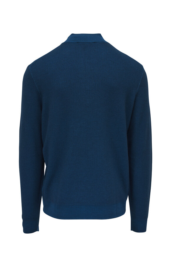 Patrick Assaraf - Teal Textured Merino Wool Quarter Zip Pullover