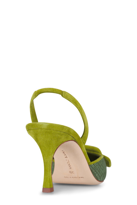 Manolo Blahnik - Mayslibi Dark Green Raffia Slingback, 70mm