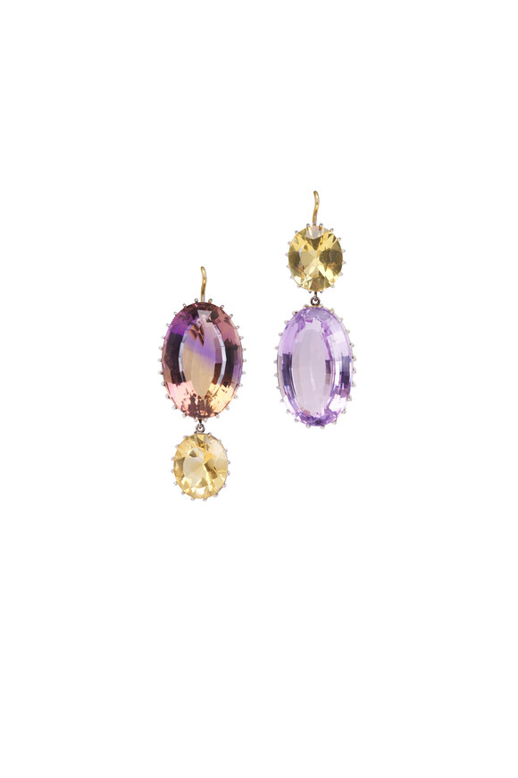 Renee Lewis 18k White Gold Citrine & Ametrine Earring