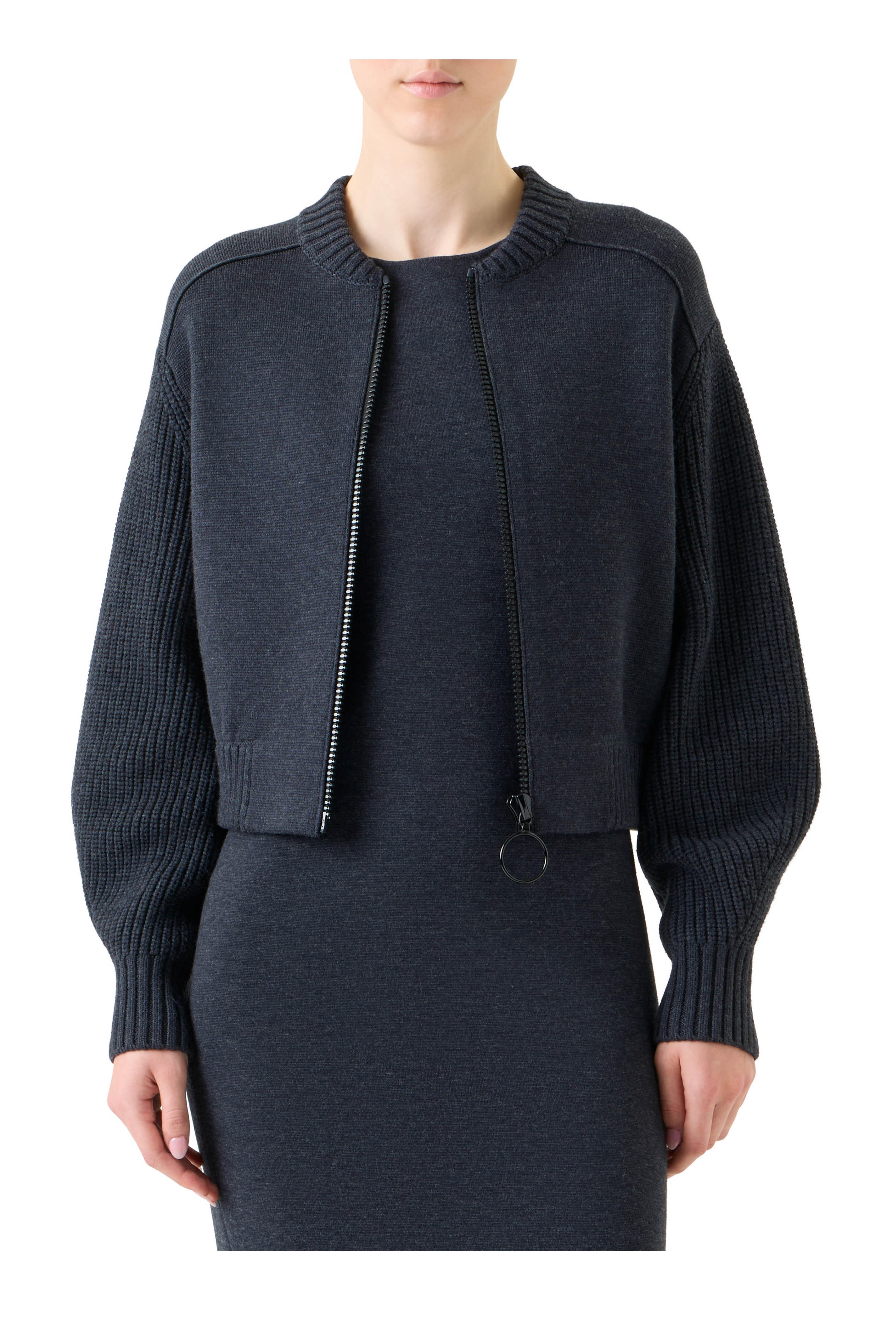 Akris Punto - Charcoal Gray Knit Bomber Jacket