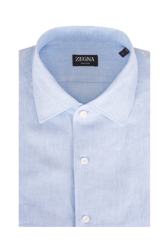 Zegna Oasi Light Blue Linen Sport Shirt - view 1