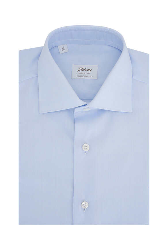 Brioni Blue Herringbone Cotton Dress Shirt