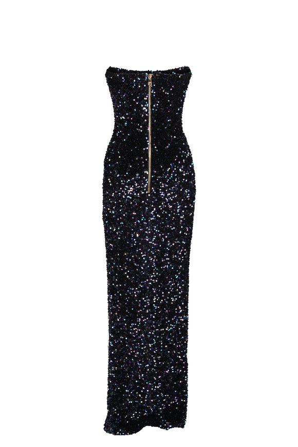slim fit dress slacks Black Sequin Prom Dresses with Slit Strapless Feather Evening Dress 21896 Black / 26W main image 0
