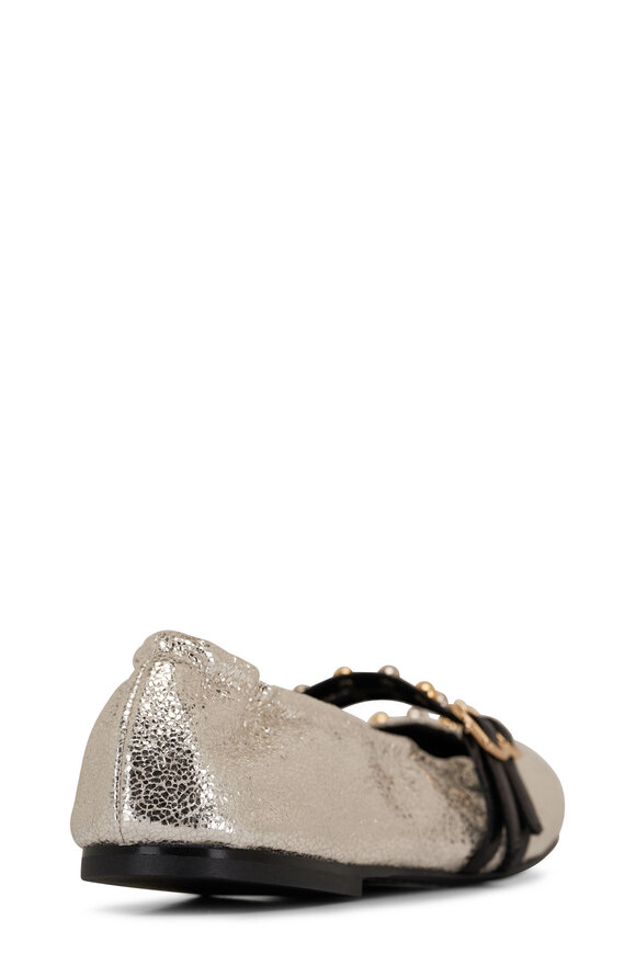 Dorothee Schumacher - Silver Metallic Crackle Leather Stud Ballet Flat