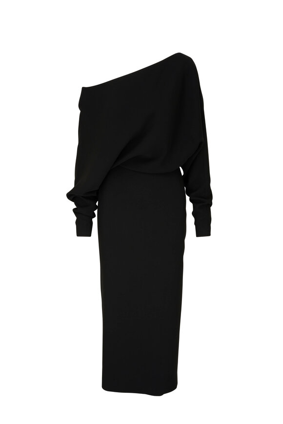 Khaite - June Black Off-The-Shoulder Midi Dress