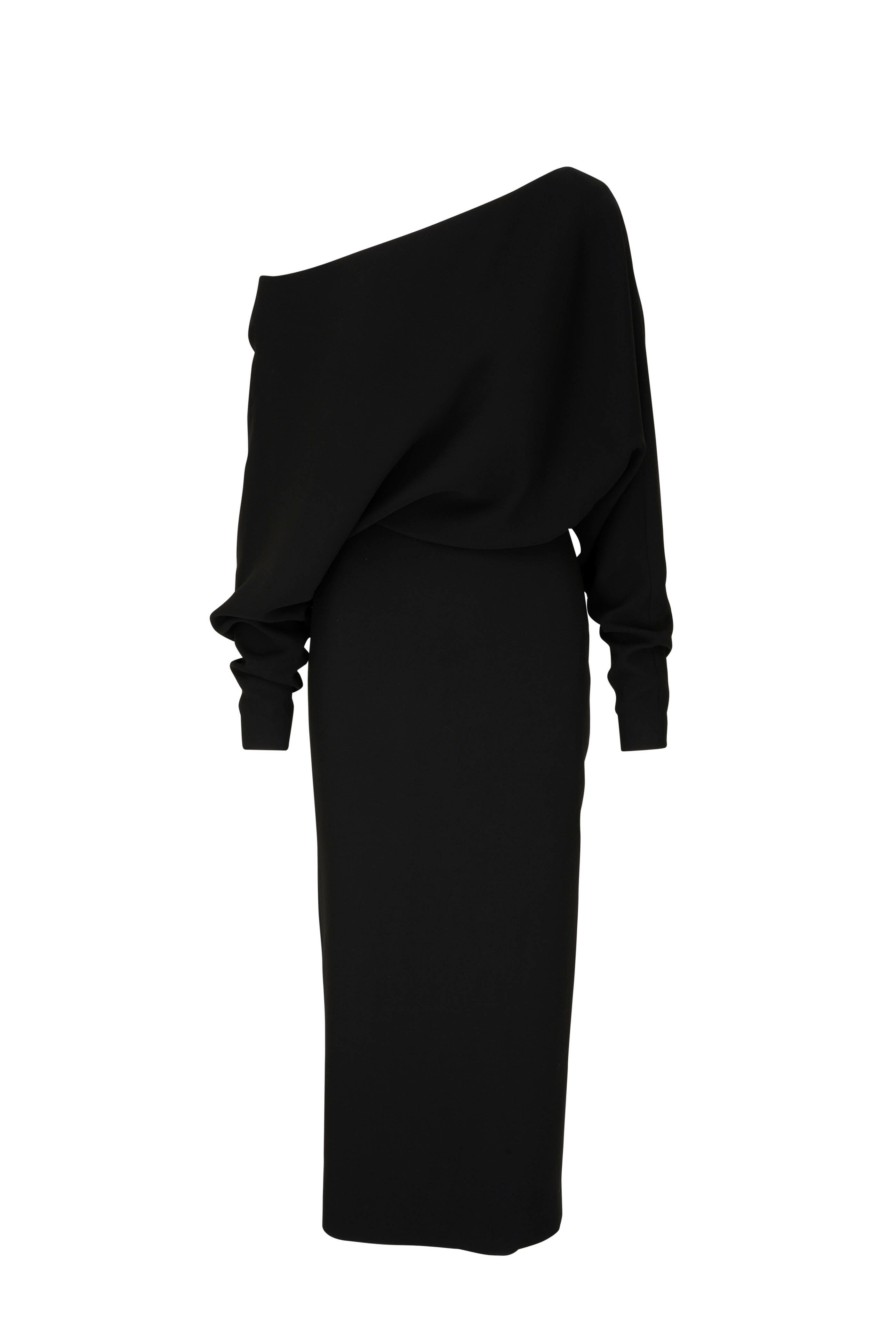 Khaite - June Black Off-The-Shoulder Midi Dress | Mitchell Stores