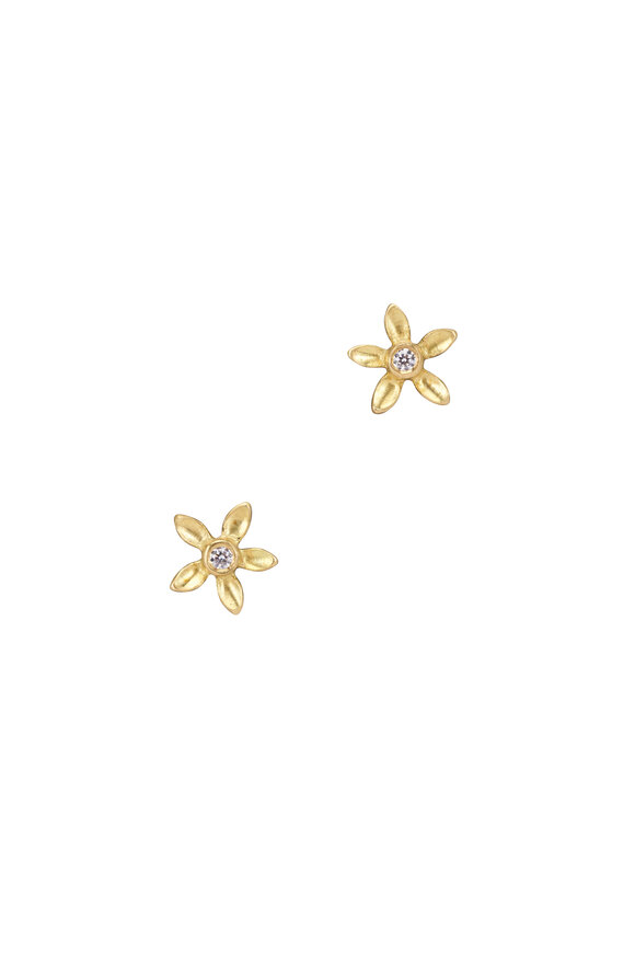 Caroline Ellen 20k Yellow Gold Diamond 5 Petal Flower Studs