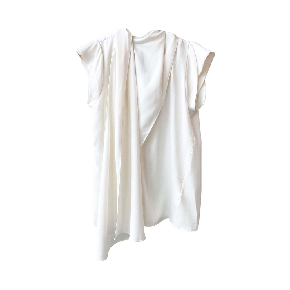 3.1 Phillip Lim - White Satin Scarf Neck Twisted Sleeve Blouse