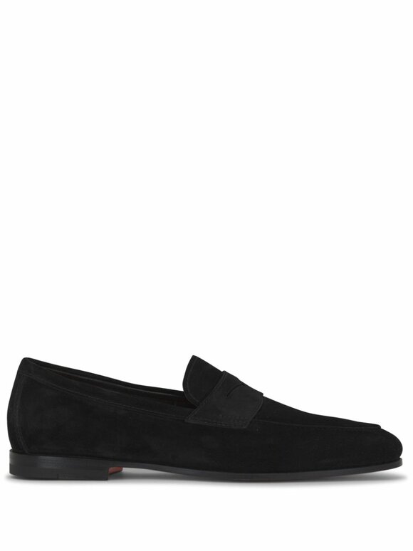 Santoni - Carlos Black Suede Penny Loafer