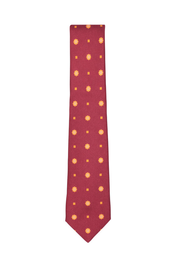 Kiton - Red & Yellow Floral Silk Necktie 