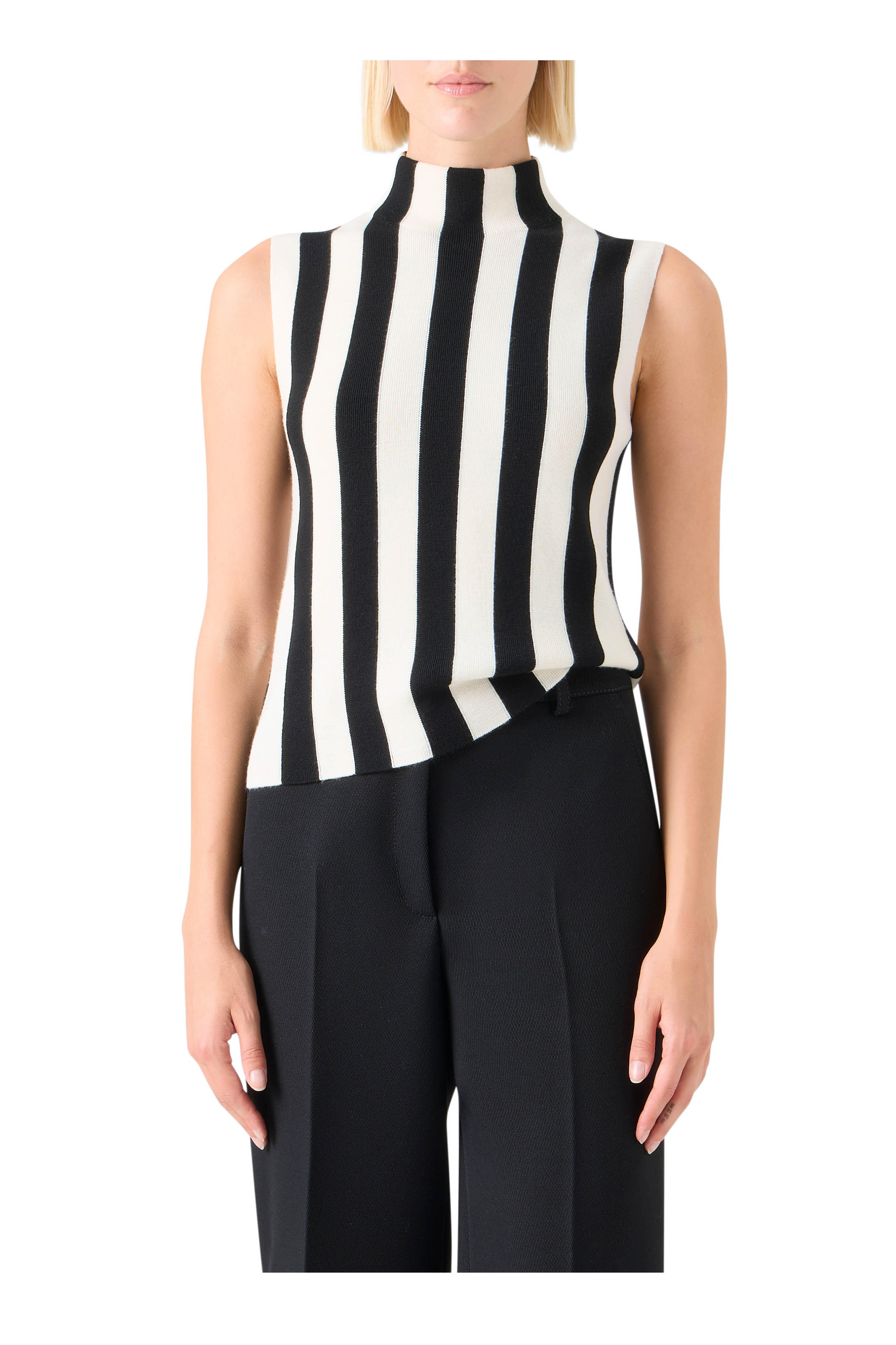 Akris Punto - Black & Cream Mockneck Sleeveless Top