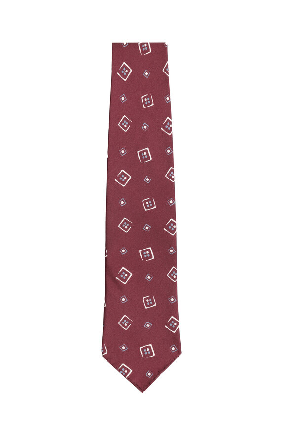 Geoff Nicholson Burgundy Large Geometric Silk Necktie