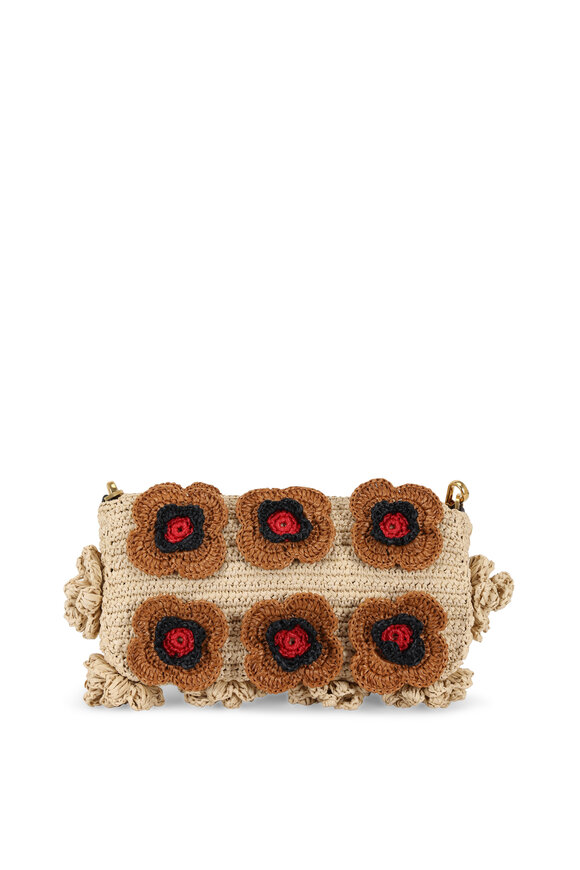 Fendi - Nude Woven Straw Floral Patches Baguette