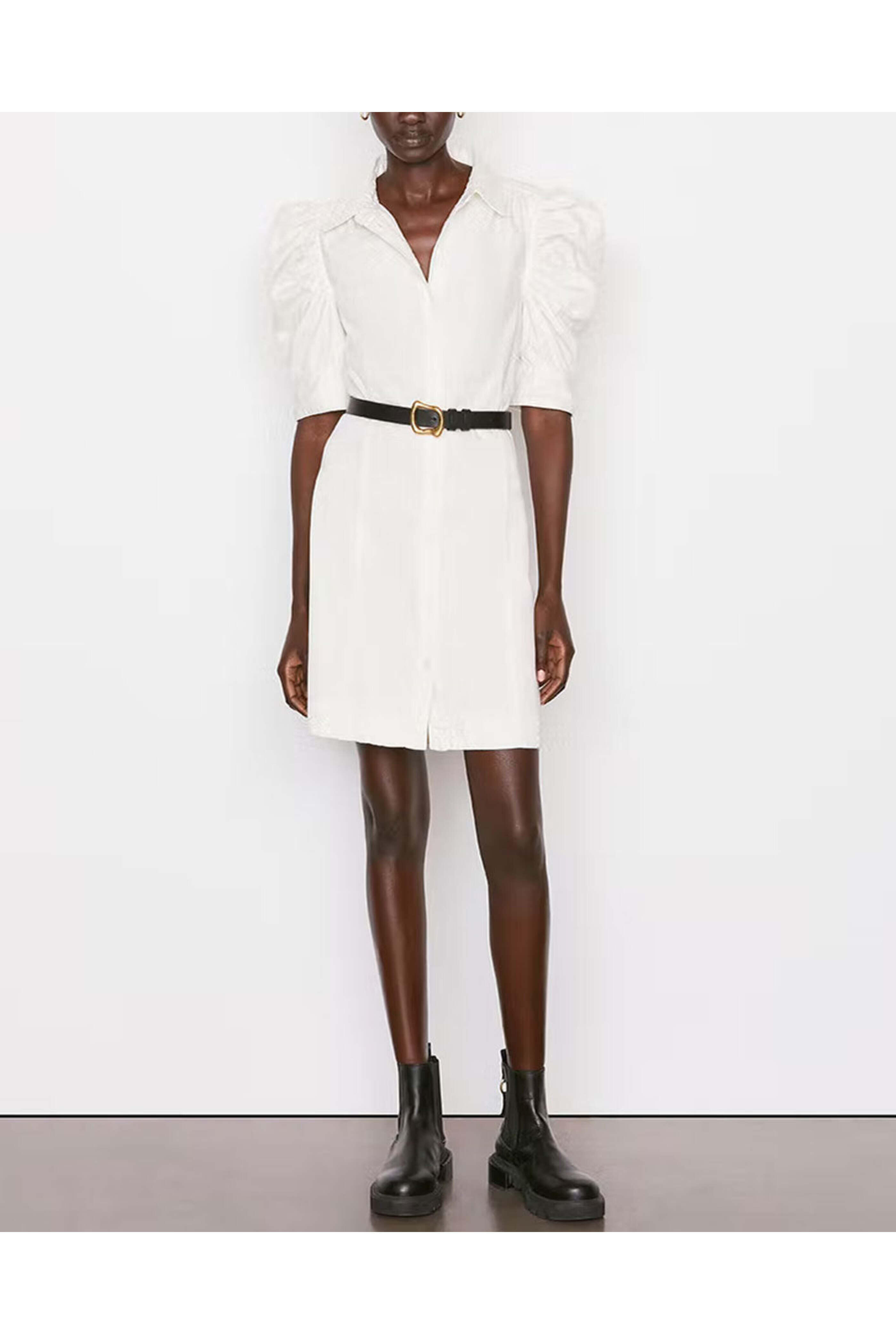 Frame - Ecru Denim Gillian Button Down Mini Dress