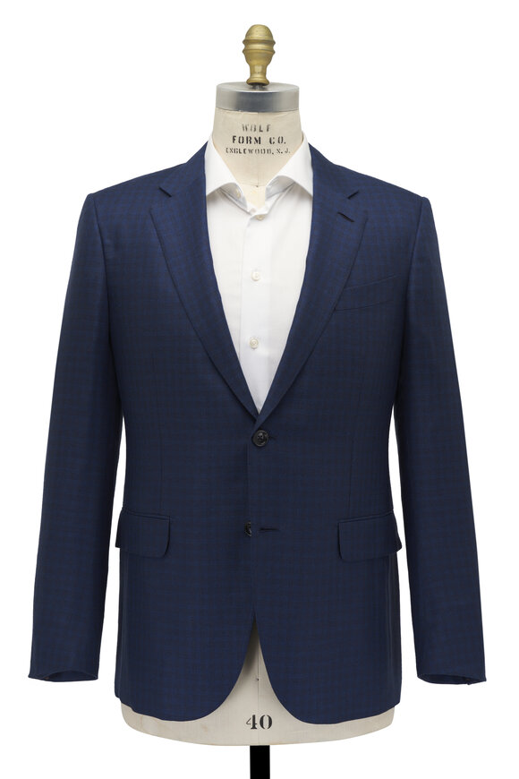 Zegna - Dark Blue Tonal Plaid Cashmere & Silk Sportcoat