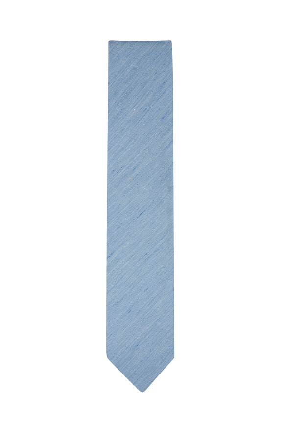 Eton Solid Light Blue Silk & Linen Necktie  