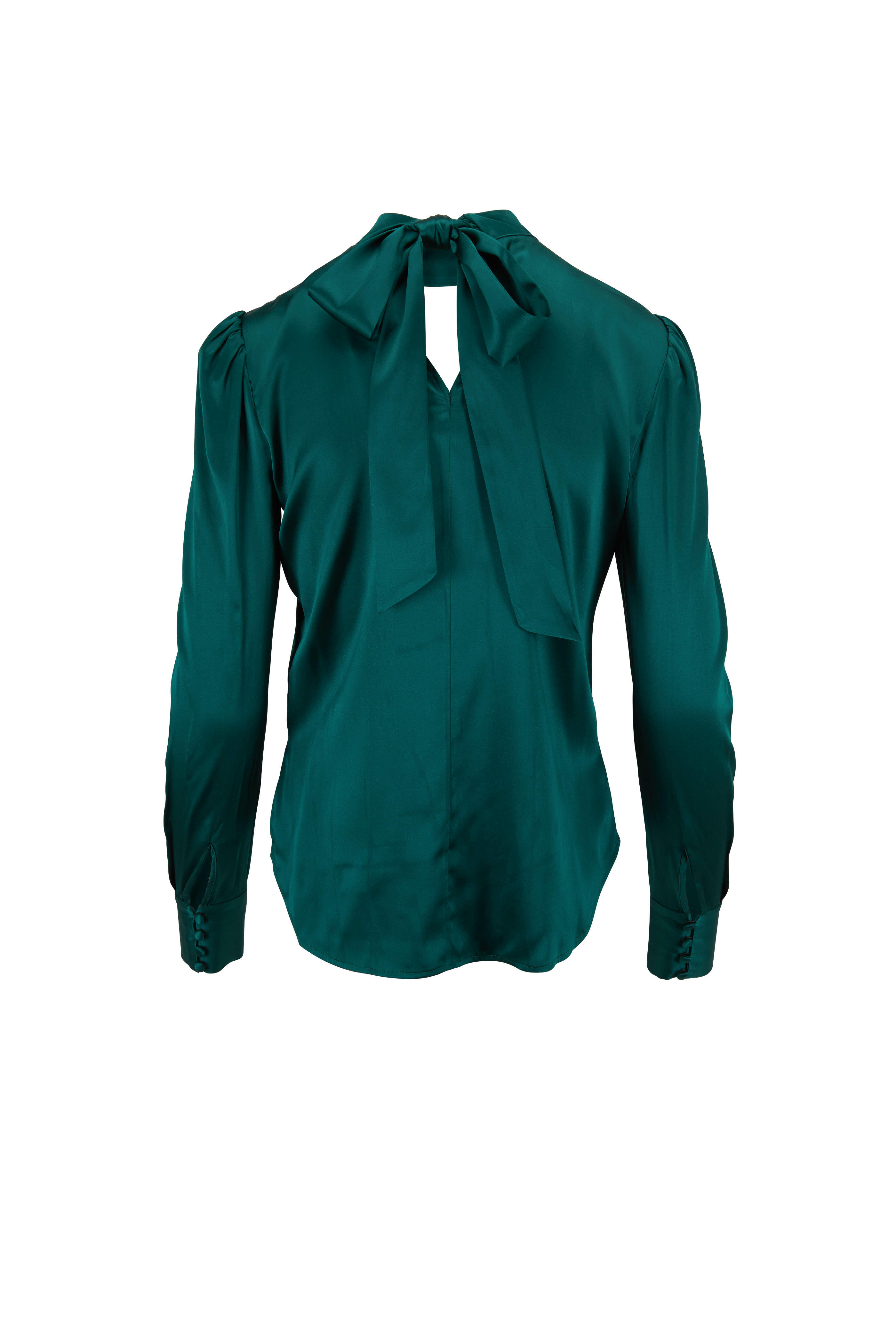 Veronica Beard - Wade Green Stretch Silk V-Neck Top