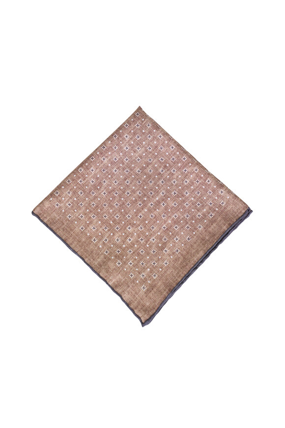 Brunello Cucinelli Anthracite & Taupe Geometric Silk Pocket Square - view 3