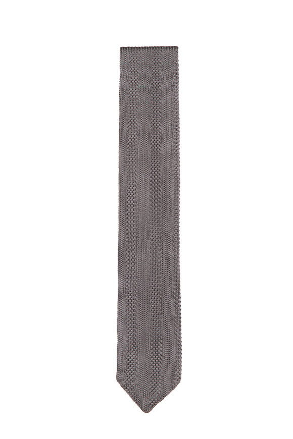 Brunello Cucinelli Gray Textured Tricot Silk Necktie - view 1