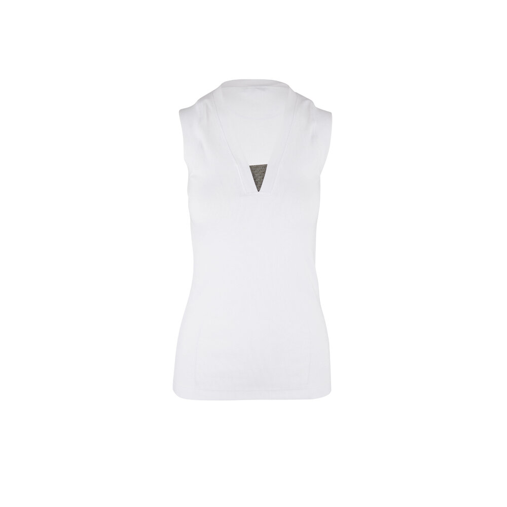 Brunello Cucinelli - White Ribbed Cotton V-Neck Tank