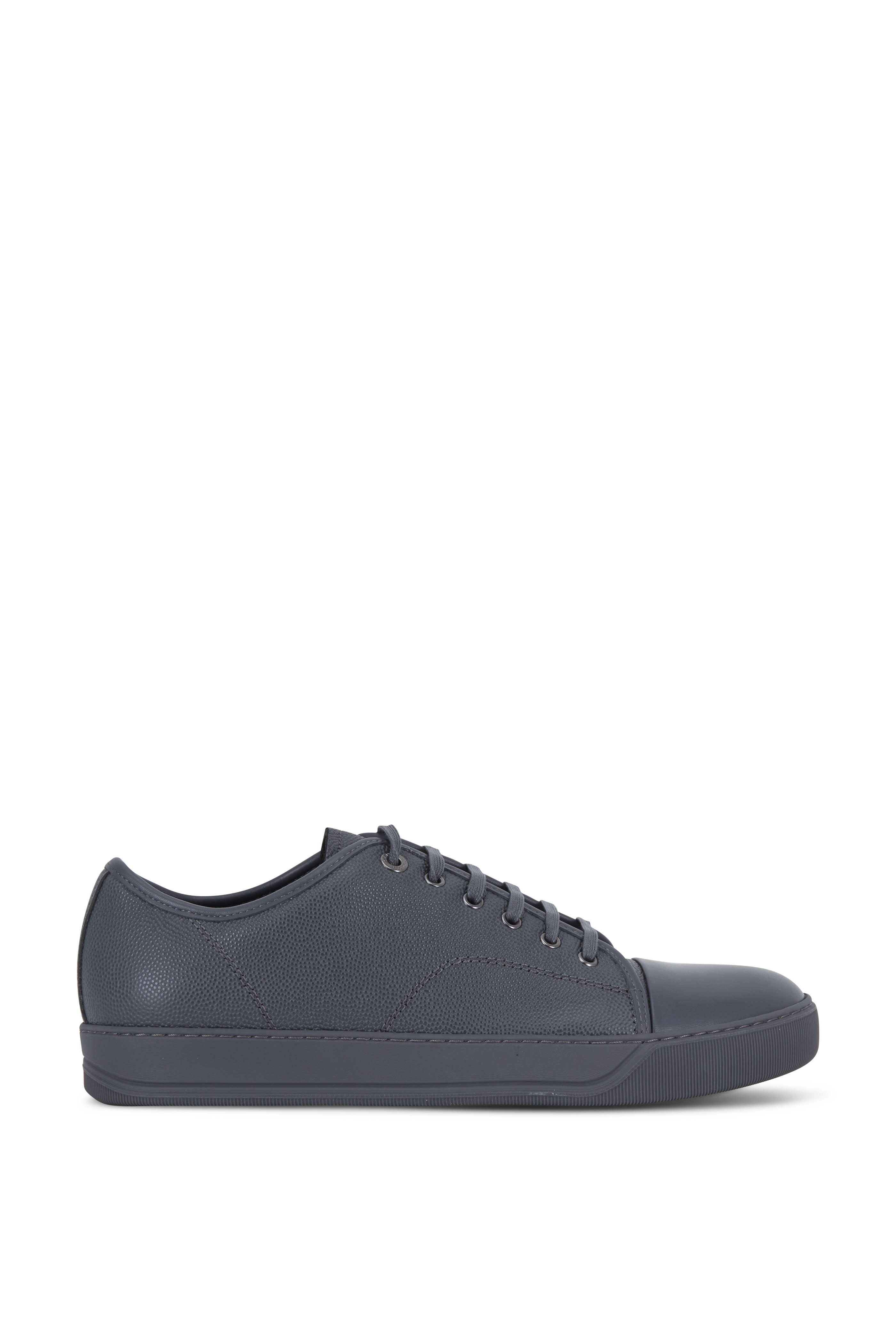 Lanvin - Dark Gray Grained Leather Cap-Toe Sneaker