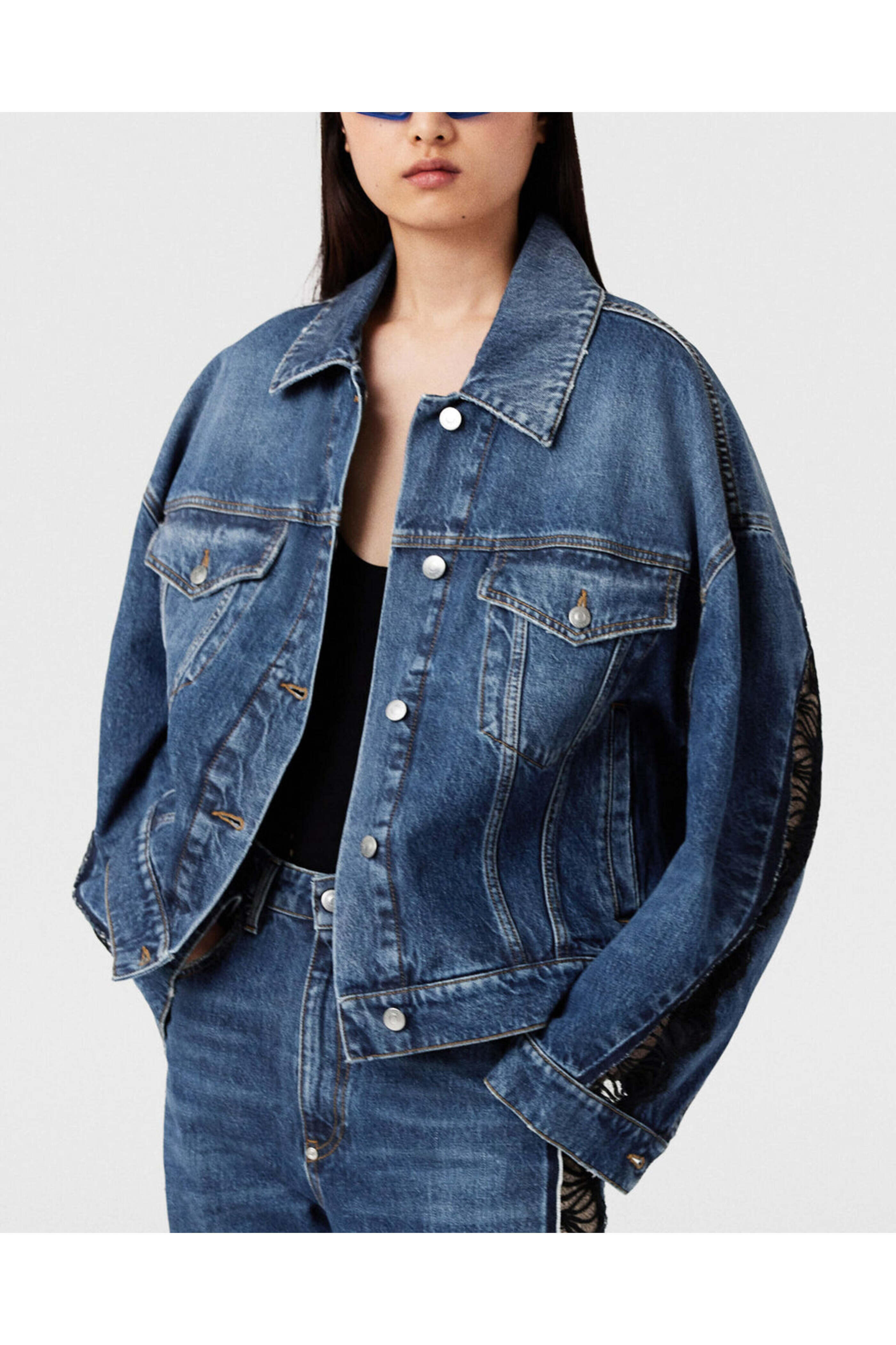 Stella McCartney - Lace Inset Denim Jacket in Vintage Blue Wash